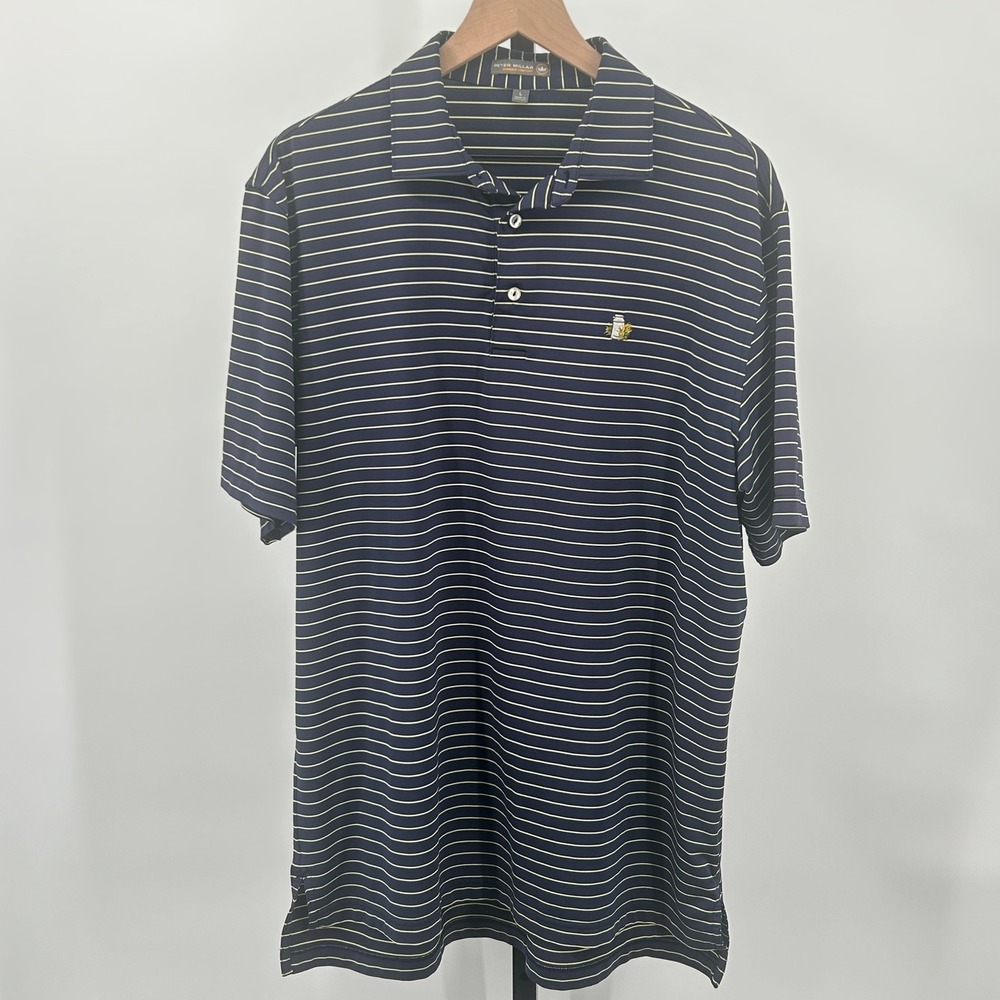 Peter Millar Summer Comfort Striped Performance Polo Navy Yellow Large Preppy
